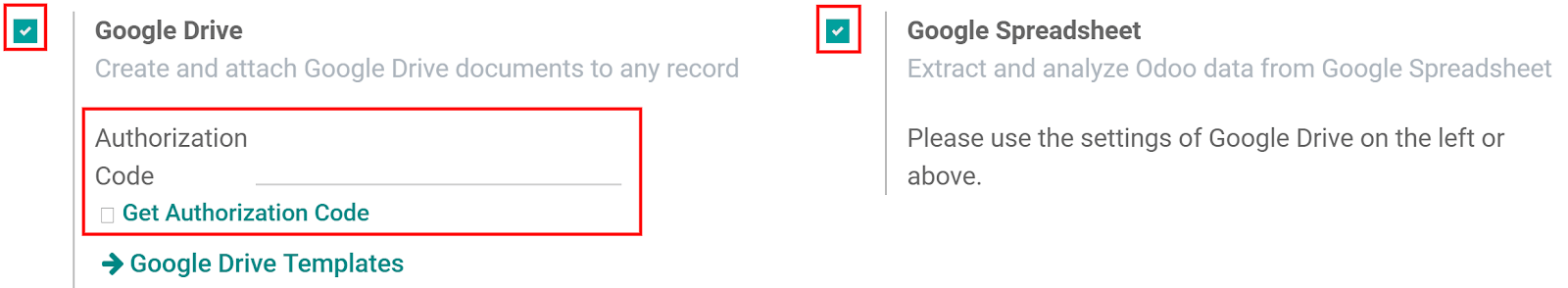 Activați funcțiile Google Drive și Google Spreadsheet în Odoo
