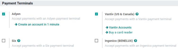 checkbox in the settings to enable a payment terminal