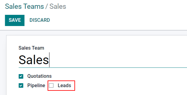 Menú de leads en la aplicación CRM.