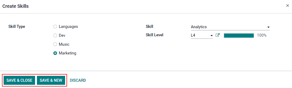 Créez une nouvelle compétence pour l'employé.