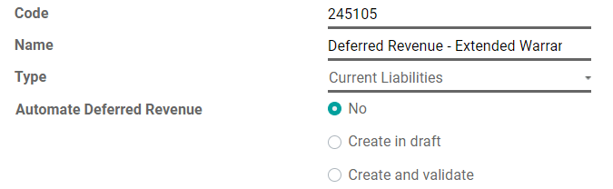 Configuration d'un compte de produits constatés d'avance dans Odoo Comptabilité