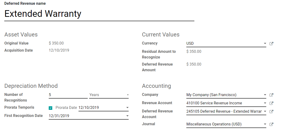 Écriture de produit constaté d'avance dans Odoo Comptabilité