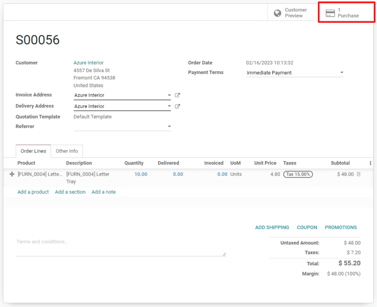 Une commande de dropshpping avec le bouton intelligent Achat dans le coin supérieur droit.