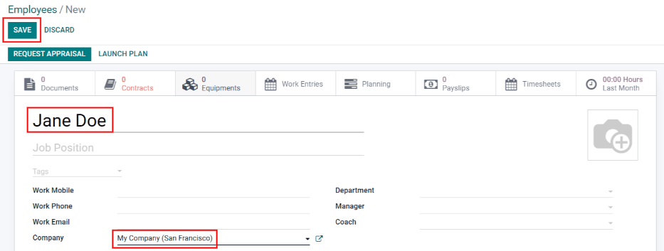 Créez une nouvelle fiche employé.