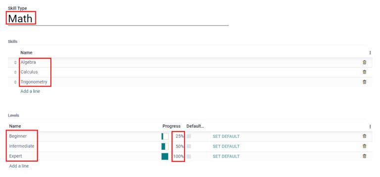 Ajoutez de nouvelles compétences mathématiques et de nouveau niveaux à l'aide du formulaire des types de compétences.