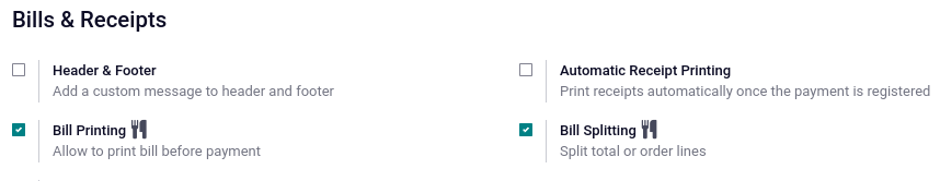 Acctivez les fonctionnalités d'impression et de partage de l'addition dans les paramètres du Point de Vente.