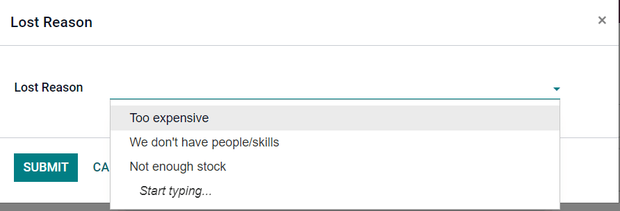 丢失原因弹窗，附带示例原因。