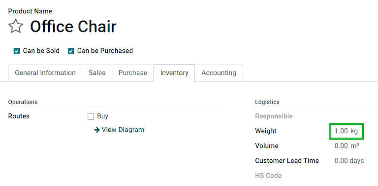 Produktkonfigurationen des Frachtbriefs.