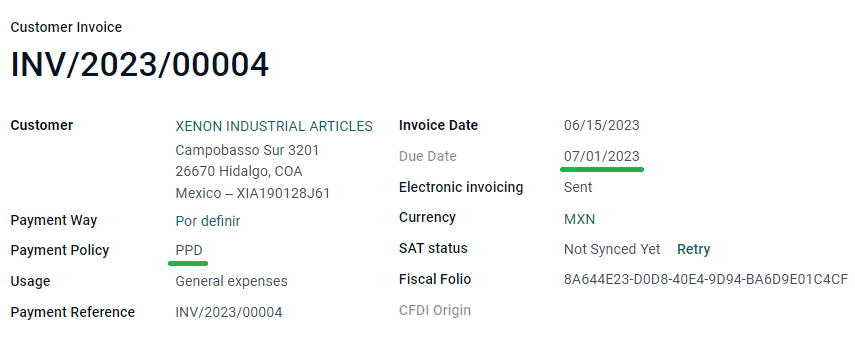 Beispiel einer Rechnung mit PPD-Anforderungen.