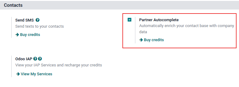 Vista de la página de ajustes y la activación de la función en Odoo.