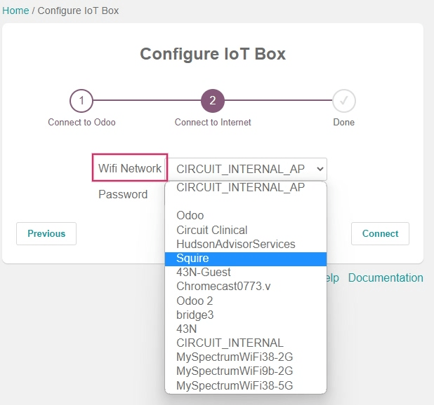 Configurazione della rete Wi-Fi per la box IoT.