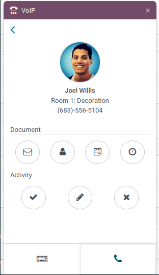 Activiteitencontrolecentrum op de VoIP-widget.