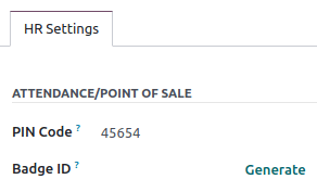 instelling op het werknemersformulier om een badge-ID en een PIN-code toe te wijzen.