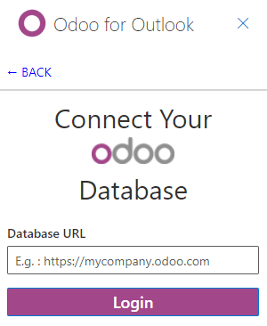 Inserir o URL da base de dados do Odoo