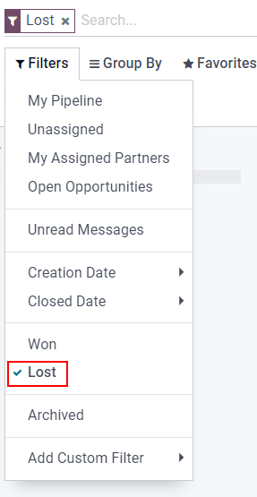 Bara de căutare cu filtrul pierdut este accentuată.