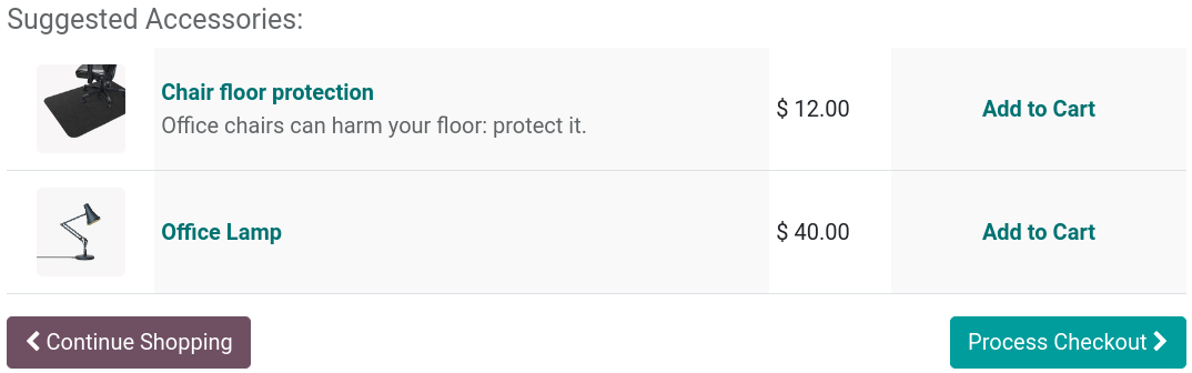 Föreslagna tillbehör i kassan under granskning av varukorgen