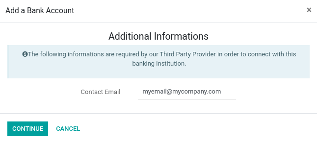 E-postadress att ge till Salt Edge för att skapa ditt konto.