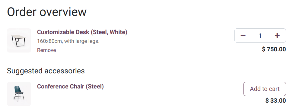 Vorgeschlagenes Zubehör beim Kassiervorgang während der Prüfung des Warenkorbs
