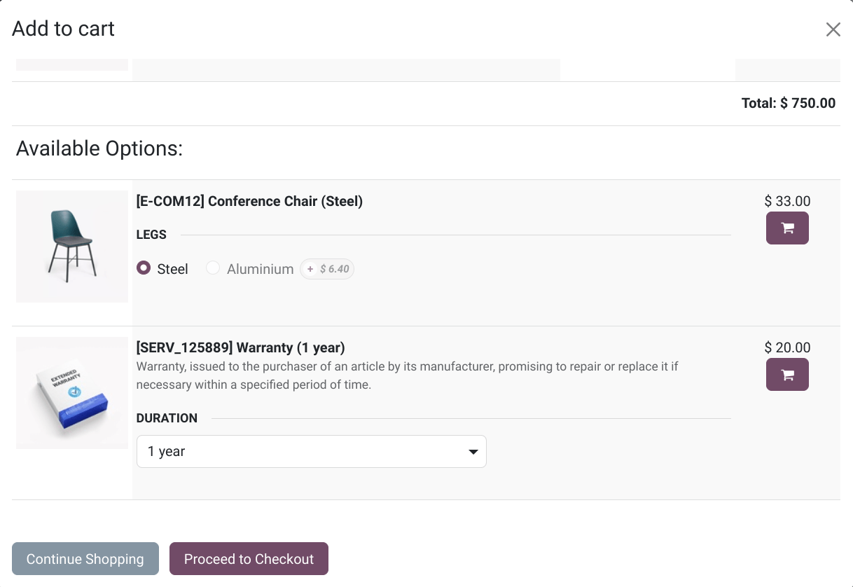 Cross-Selling von optionalen Produkten