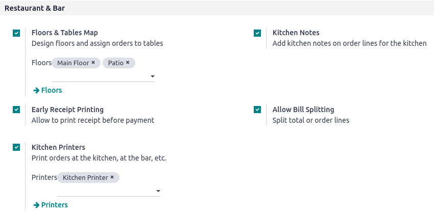 Funktionen für Restaurants und Bars