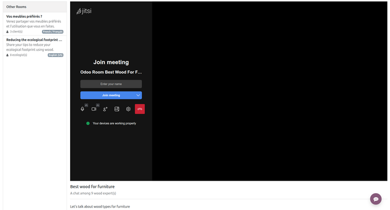 Meeting room on event webpage in Odoo Events.