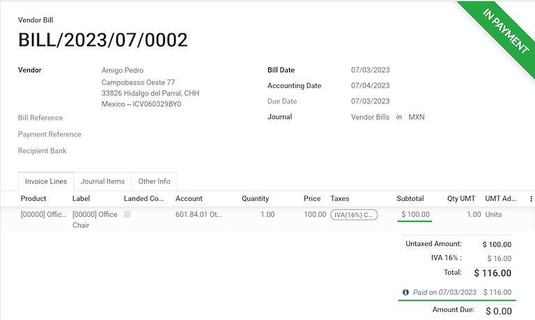 支払処理中の取引先請求書。