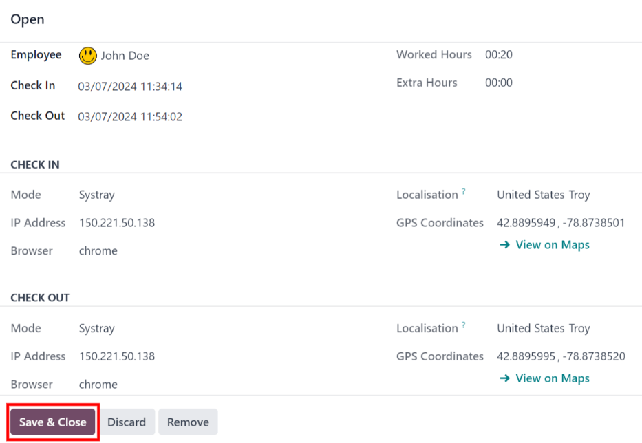 근태 항목에 대한 세부 정보입니다.