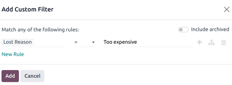 Bara de căutare cu filtru personalizat adăugat pentru motiv pierdut.