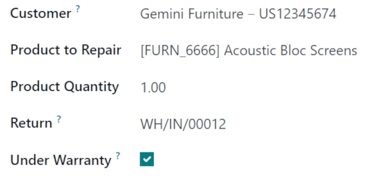 Partea stângă a formularului de comandă de reparații necompletat.