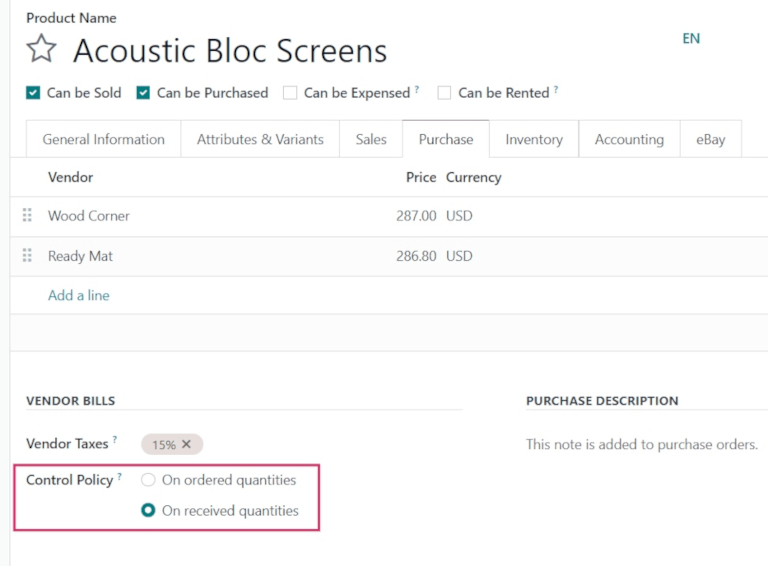 Kontrollera policyfältet på produktformuläret.