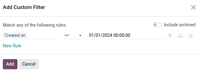 Thêm một quy tắc Được tạo vào từ đầu năm trở đi.