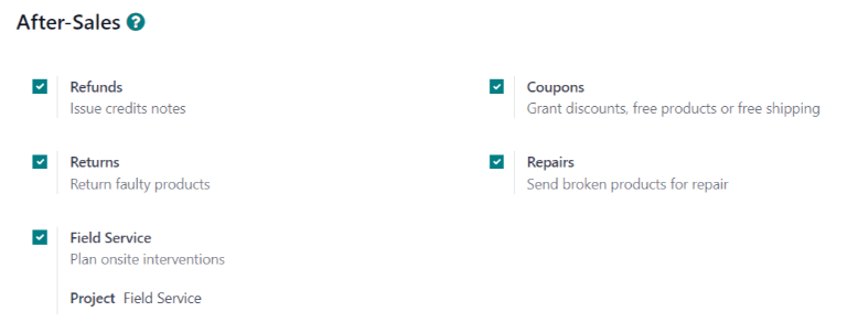 Aktivierung der After-Sales-Optionen auf einem Kundendienstteam.