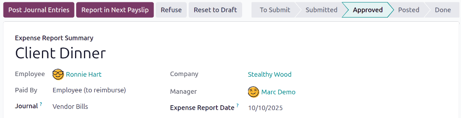 A single expense report to be approved.