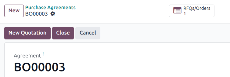 Bouton intelligent des demandes de prix et commandes sur un formulaire de contrat-cadre.