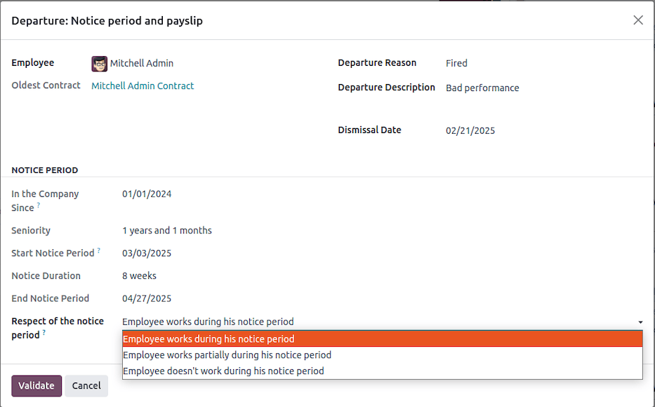 Departure Notice Wizard.