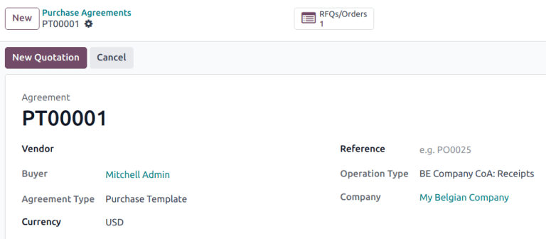 구매 템플릿에 있는 RFQ 스마트 버튼입니다.