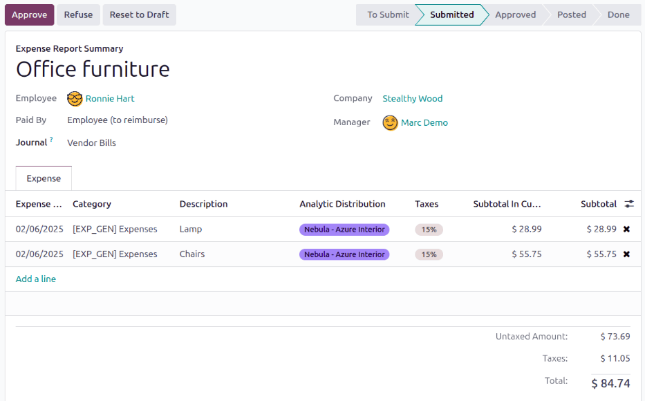 An individual expense report that can be approved or refused.