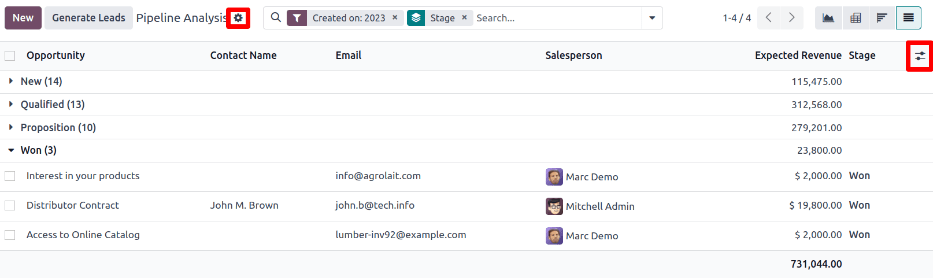 De lijstweergave toont een enkele lijst met alle records die aan de zoekcriteria voldoen.