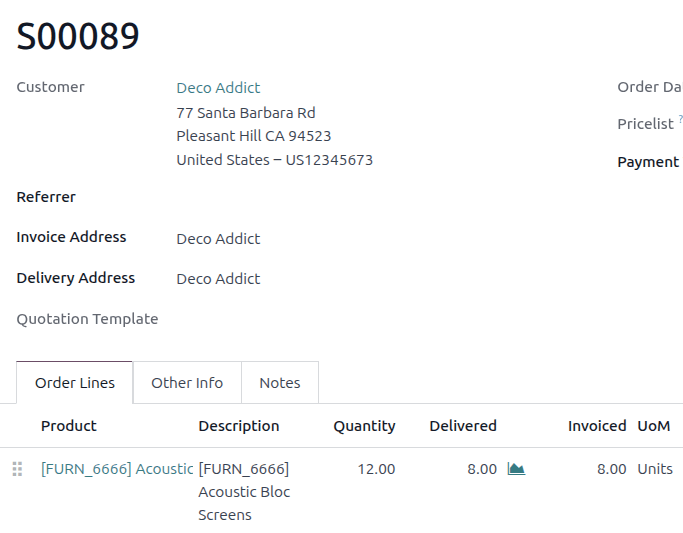 How to see delivered and invoiced quantities on Odoo Sales.