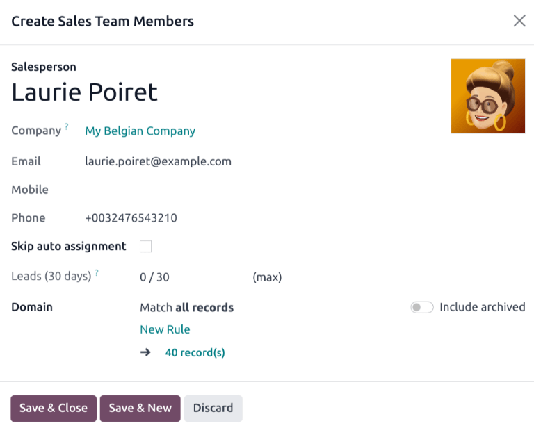 Popup-fönstret Skapa medlemmar i säljteam.