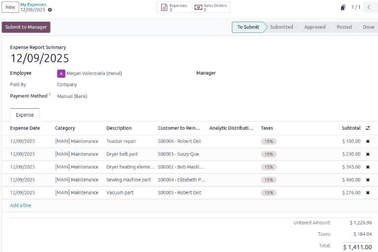 Se de kostnader som anges på försäljningsordern efter att ha klickat på den.