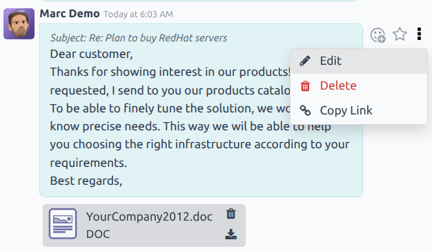 ตัวเลือกแก้ไขข้อความในเธรดช่องแชท