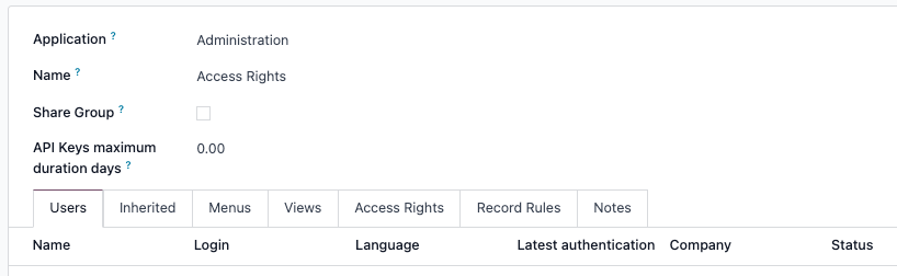 แท็บในแบบฟอร์มกลุ่มเพื่อปรับเปลี่ยนการตั้งค่าของกลุ่ม