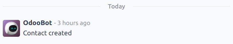ภาพระยะใกล้ของช่องแชทเกี่ยวกับบันทึกการติดต่อที่ OdooBot สร้างไว้