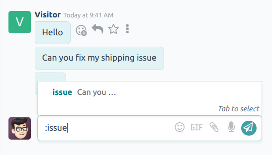 A live chat conversation using a canned response.