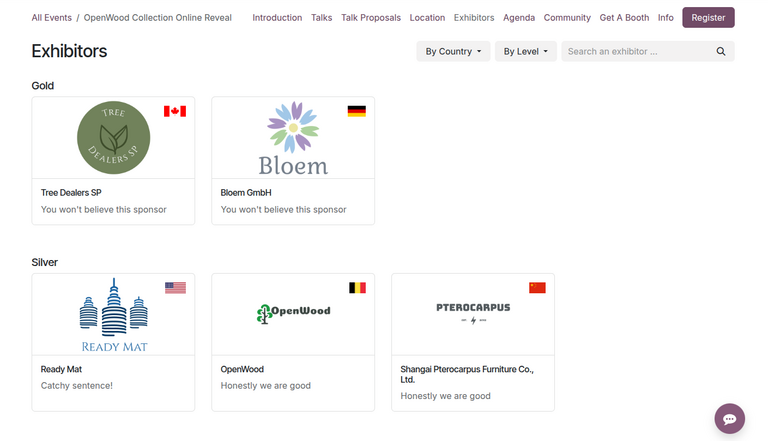 Event exhibitors on the website in Odoo Events.