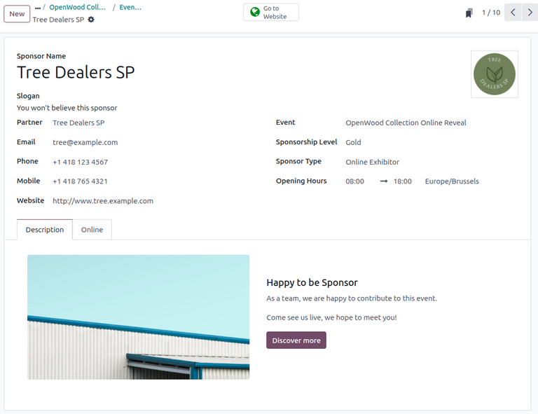 Event sponsor form in Odoo Events.