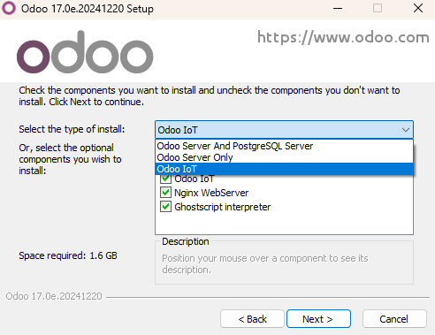 安装Odoo 社区版时选择“Odoo 物联网”。