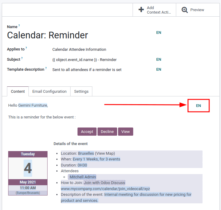 編輯範本的語言。