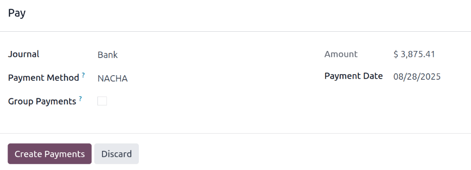 可在员工卡中输入银行信息。